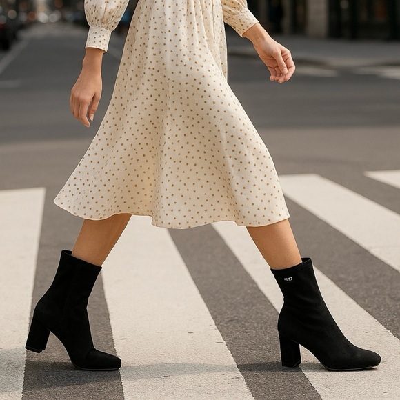DKNY Black Vegan Suede Block Heel Boots | Size 10 | Elegant & Versatile NWT - Picture 1 of 9